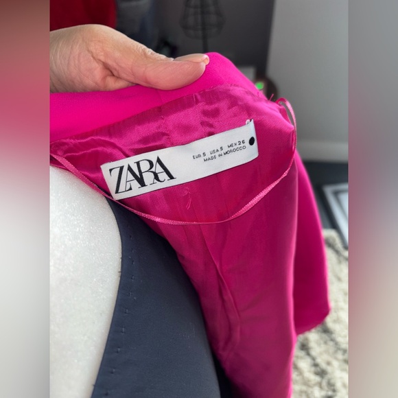 ZARA Belted HOT PINK FUCHSIA Blazer with Tuxedo Collar Size: Small - Picture 8 of 12